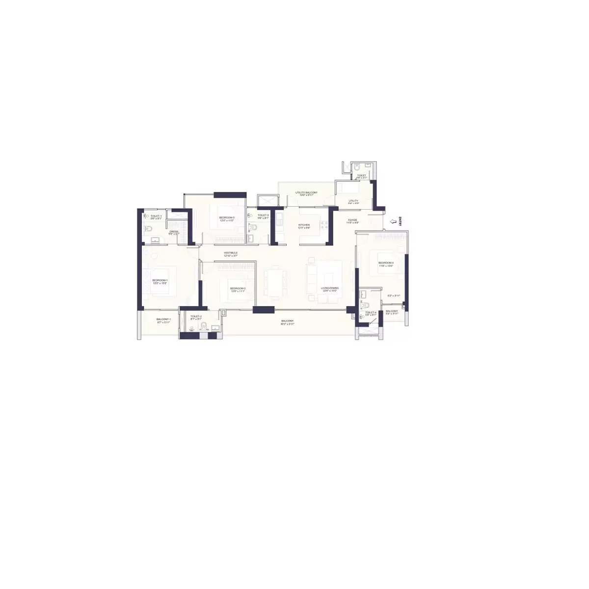 Conscient Elaira Residences Floor Plan - 4BHK 3000 Sq.ft.